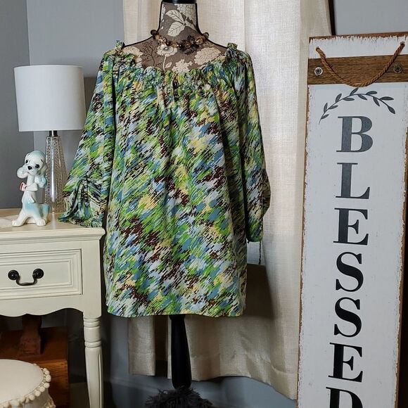 Lisa Josephs Sz 2X Convertible Sleeve Colorful Blouse, Plus Size Beauty - Picture 2 of 10
